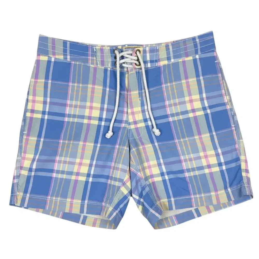 J.Crew Original Plaid Board Short Men's 29 Lined Swim Trunks Blue Purple Summer